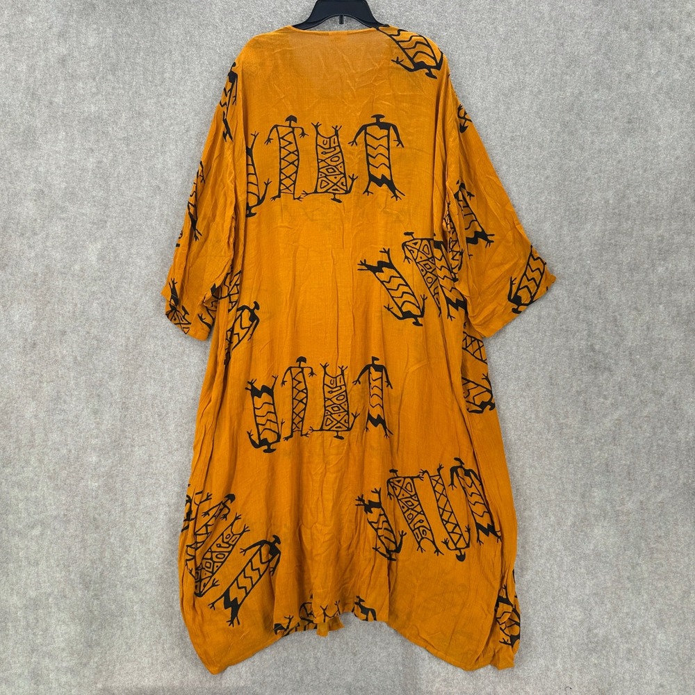 Rainbow Mustard African Tribal Print Rayon Open Kimono Oversized Boho OSFM India - Picture 2 of 8